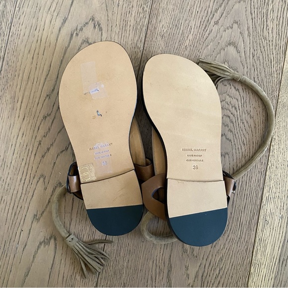 NEW Isabel Marant Camel Jemma Flat Suede Fringe Sandals - Picture 4 of 5